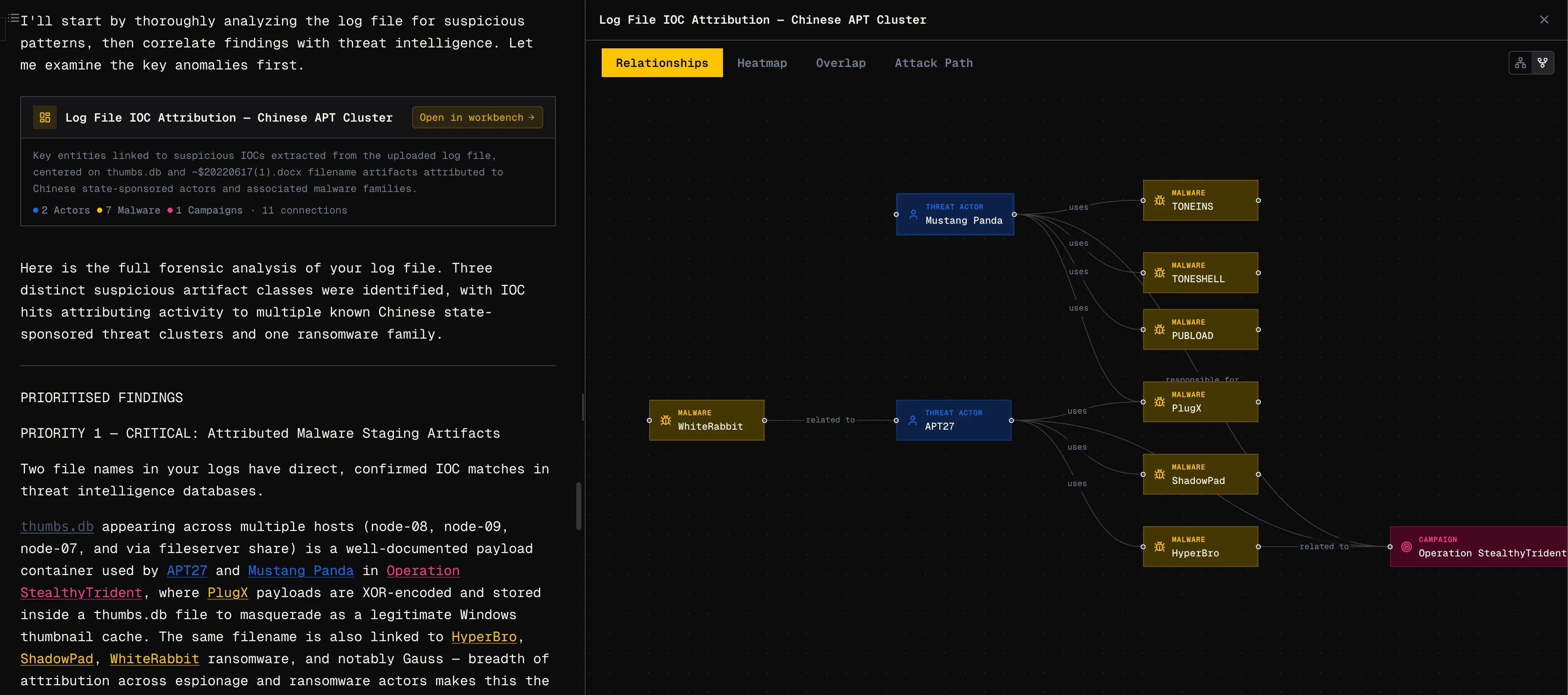 Orion AI workbench for natural language threat investigation