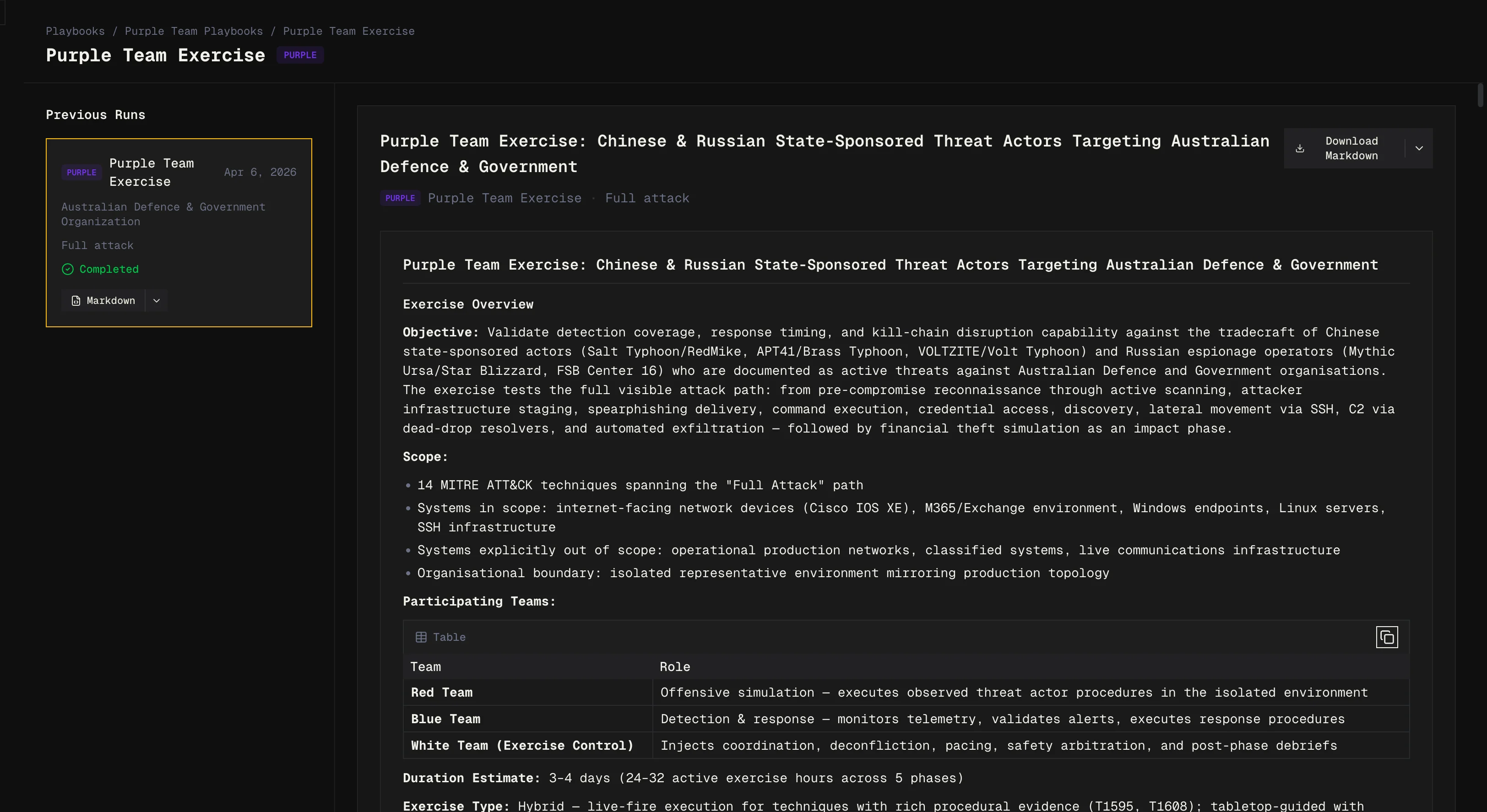 Purple team playbook with collaborative attack and defense validation