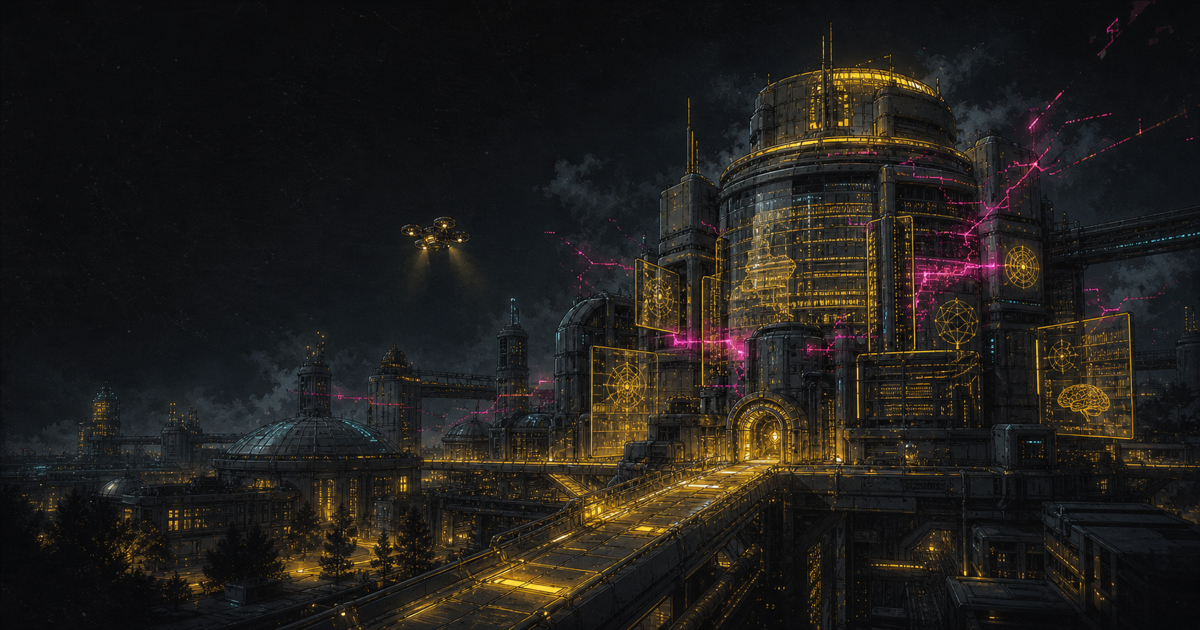 A futuristic university knowledge citadel under a digital breach